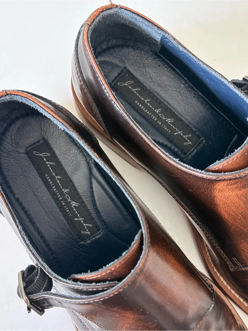 Johnston & Murphy Italy Brown Leather Double Monk Cap Toe Dress Shoes Men Sz 8.5